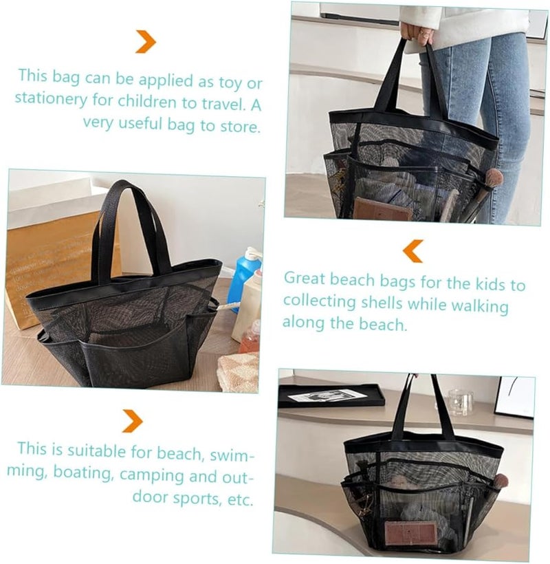 Large Capacity Mesh Beach Shower Tote Portable Toiletry Bag Black - Image 4